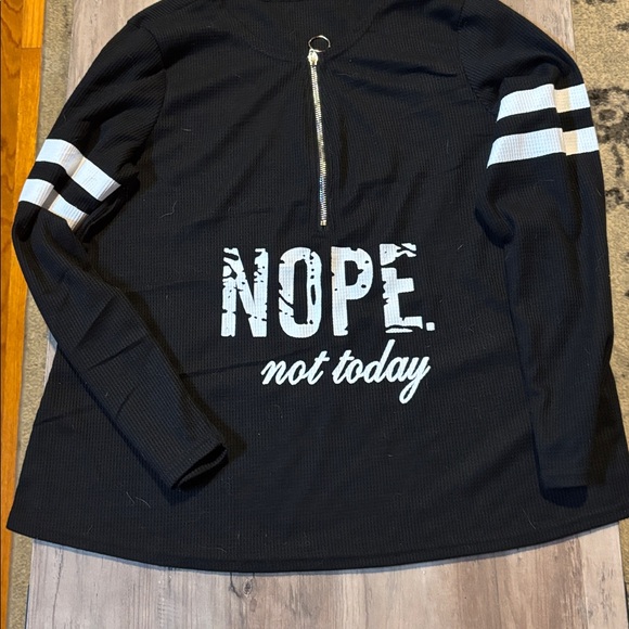 Tops - Black Long Sleeve Top with White Stripes and Text